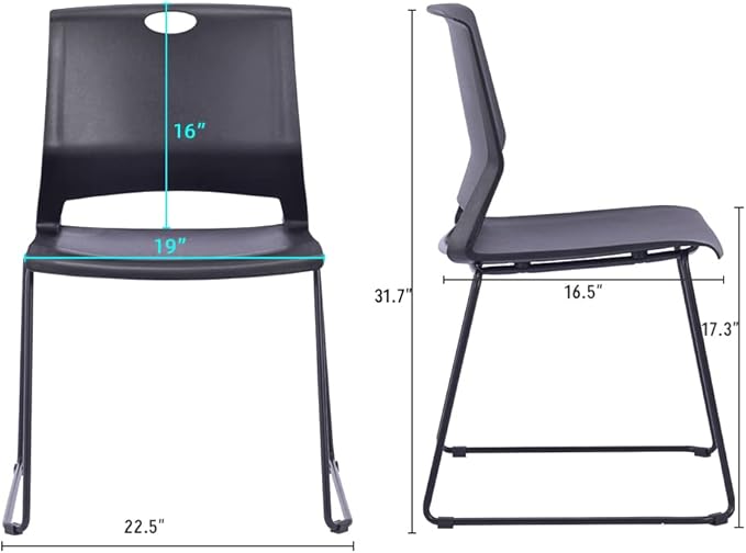 Black Stacking Chairs Set of 4, Plastic Waiting Room Chairs with Sled Base, Modern Office Guest Reception Chair for Waiting Areas, Break Rooms and Conference Rooms, Black.