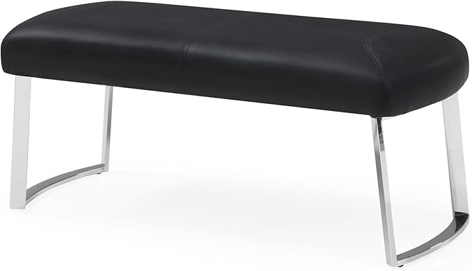 ZURI Modern Sandra Black Leatherette Bench with Polished Stainless Steel Base