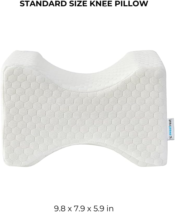 Knee Pillow – Memory Foam Leg Positioner with Ergonomic Shape – Side Sleeper Support – Removable & Washable Cover – White