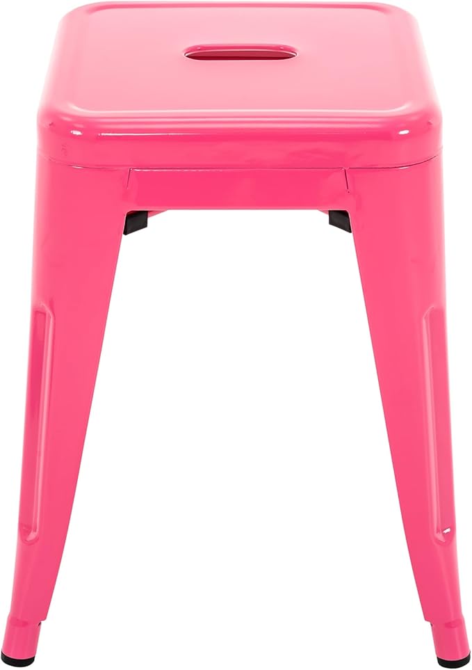 Brage Living 18 Inch Industrial Metal Stools Set of 4, Stackable Classroom Stools, Backless Metal Dining Chairs for Indoor Outdoor, Kitchen Short Stools (Hot Pink)