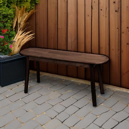 Cttasty Entryway Bench, Solid Wood Dining Bench, Midcentury End of Bed Bench w/Rounded Corner, Outdoor Bench w/Robust Construction, Bedroom Bench, 10.24" W x 17.72" H（Walnut 39.4inches）