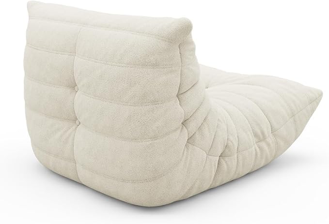 High-end Bean Bag Chair, Fireside Togo Chair with White Teddy Fabric Cover, Comfy & Soft Lazy Floor Lounge Sofa for Bedroom, Living Room, Office or Lounger