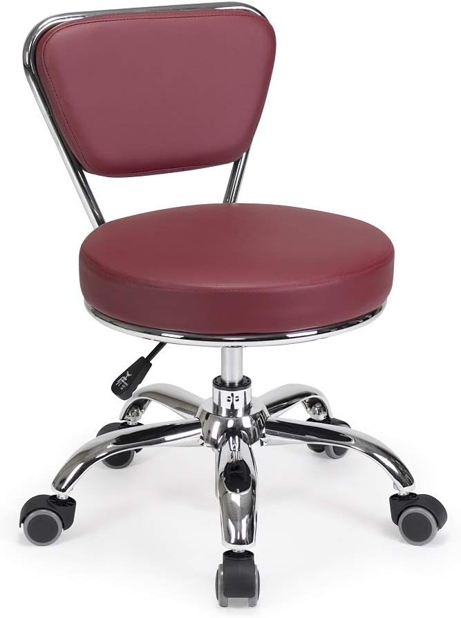 MAYAKOBA Dayton Rolling Stool with Backrest – Red Pneumatic Seat, Adjustable Height 13"-15", Ergonomic Design for Home Office, Garage, Gardening, Lab, School, Mechanic Tasks
