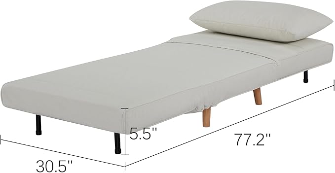 CITTANEO 31" Convertible Sleeper Chair, 3-in-1 Foldable Chair Bed with Pillow, 3-Position Adjustable Backrest, Single Sofa Bed for Apartment, Office, Beige