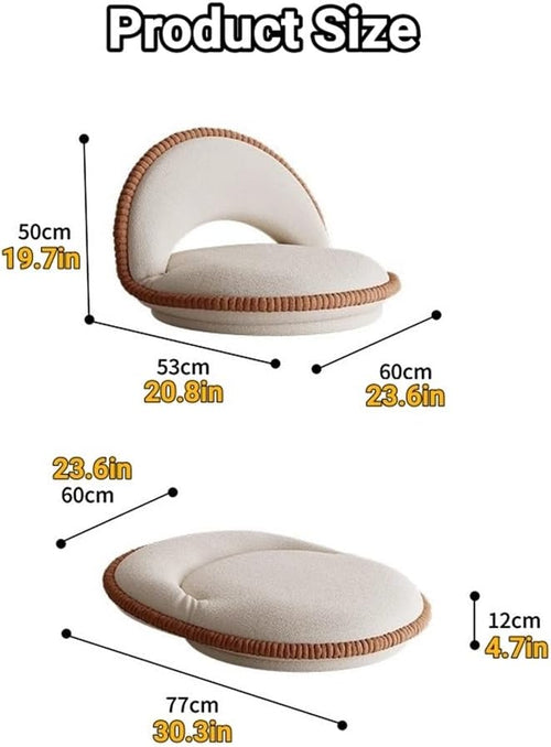 360° Rotatable Tatami Floor Chair, Foldable Legless Seat with Cushion Back Support, Low Floor Chair for Meditation, Bay Window & Living Room(Yellow)