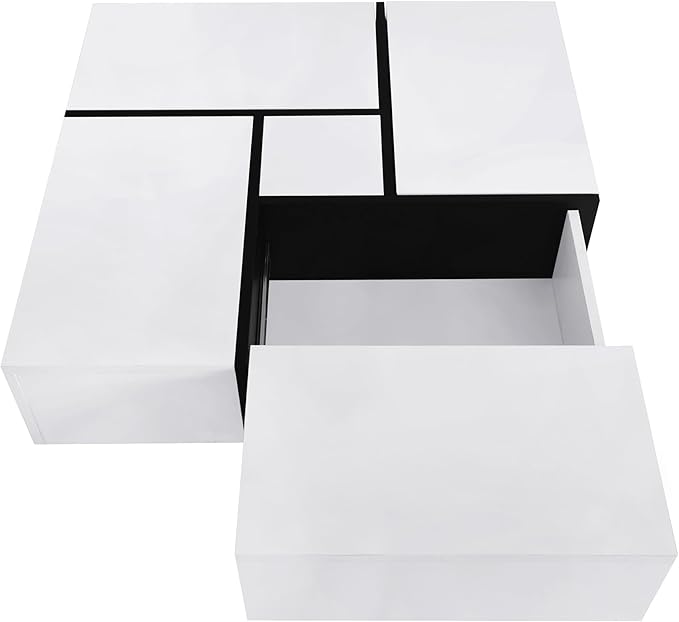 HanStrong 31.5" Square Coffee Table with 4 Hidden Storage Compartments,Cocktail Table with Extendable Sliding Tabletop,UV High-Gloss Design Center Table for Living Room,White