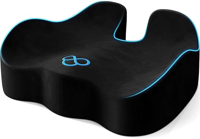 SofterCharm Seat Cushion with Carry Handle, Memory Foam for Tailbone/Sciatica Easing, Chair Cushions for Cars, Desks, Office Chair Cushion with Non-Slip Design, Ideal for Post-Surgery Recovery (Black)