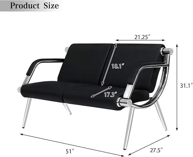 Kinfant Waiting Room Chair- Office Reception Furniture with Armrest and PU Leather Cushion, Office Guest Chair for Waiting Room Airport Hospital Bank Lobby, Black (Black, 2-seat+3-seat)