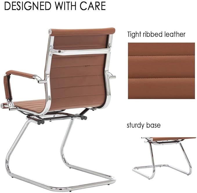 DM Furniture Office Desk Chair Set of 6,No Wheels PU Leather Computer Chairs Mid Back Guest Chairs with Seld Base for School/Reception/Conference/Waiting Room,Cafe