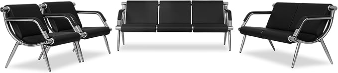 Kinfant Waiting Room Chair- Office Reception Furniture with Armrest and PU Leather Cushion, Office Guest Chair for Waiting Room Airport Hospital Bank Lobby, Black (1 Seat*2+2 Seat+3 Seat)