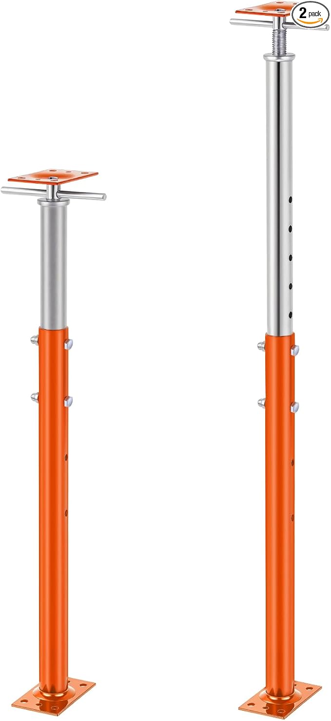 Yaocom 2 Pcs Adjustable Jack Post, 37"-61" Height Range, Basement Floor House Screw Jacks for Lifting Joist Beam Brace for Cellar Ceiling, Center Point Load Capacity 11023 Lbs, Orange