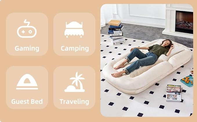 Chic Beige Folding Sofa Chair - 5 Adjustable Positions! Experience The Plush Comfort of This Floor Lounge Chair for Gaming, Meditation, and Relaxation! Get Yours Today!