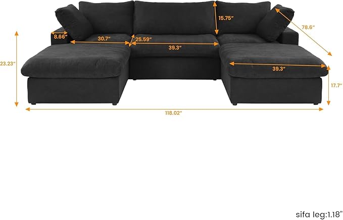 U-Shaped Cloud Sectional Couch, Black Modular Sectional Sofa, Modern Comfy Cloud Sofa with Storage Ottomans, Covers Removable, Convertible Sleeper Couch for Living Room Apartment (Linen Fabric)