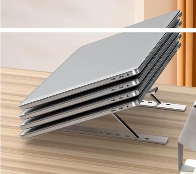 Laptop Stand Folding Cooling Aluminum Alloy Portable Raised Desk Lift (Silver, 18")