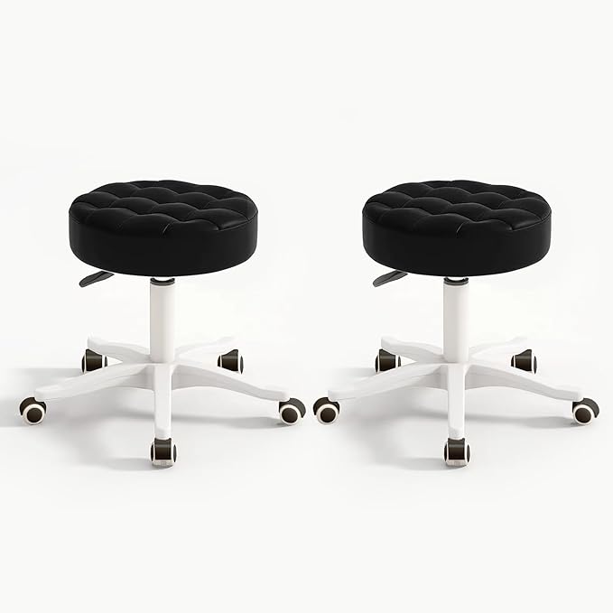 HDHNBA Small Chair Round Rolling Stool with Wheels PU Leather Height Adjustable Swivel Drafting Work SPA Salon Stools Home Office Chair