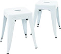 Brage Living 18 Inch Industrial Metal Stools Set of 2, Short Stackable Classroom Stools, Backless Metal Dining Chairs for Indoor Outdoor, Kitchen (White)