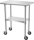 Stainless Steel Table - Metal Table Cart - Commercial Workbench with Caster Wheel - NSF Certified - for Restaurant, Warehouse, Home, Kitchen, Garage,30''x18''