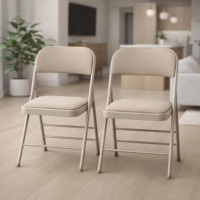 Amazing for less Pack of 2 (Fabric/Vinyl) Steel Frame Metal Foam Padded Folding Chairs (Black, Gray, White)