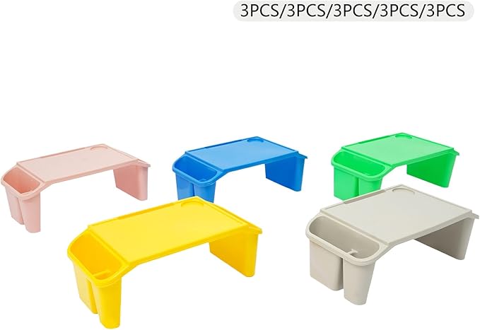 15-Piece Kids Lap Desk Tray, Portable Activity Trays with Cup Holder and Side Pockets Multicolor Reading Desk for Classroom & Home