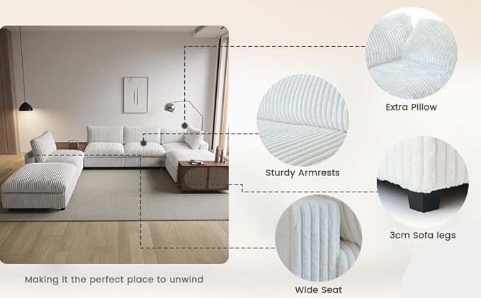 WJShome Cloud Modular Sectional Sofa,160" Oversized L Shaped Sofa Couch with Storage Ottoman,5 Seater Comfy Couch with Chaise Couches,Covers Washable&Replaceable (Beige)