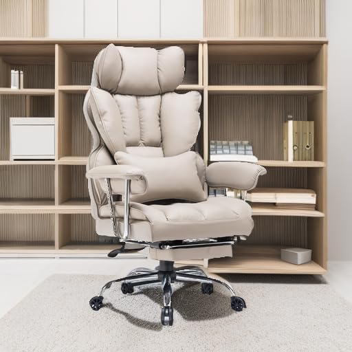 Efomao 400lbs Big and Tall Office Chair - 23.5" Wide Seat PU Leather Executive Desk Chair with Footrest, Heavy Duty Thickened Mechanism Computer Chair, Grey