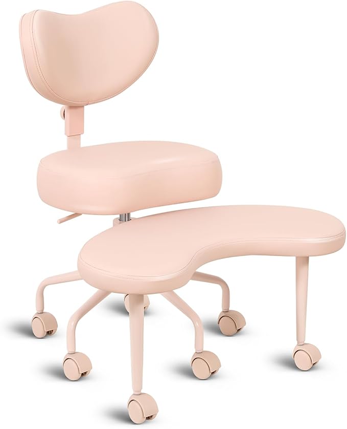 Pipersong Meditation Cross Legged Chair PRO, ADHD Chair with Height Adjustable Backrest, Criss Cross Desk Use with Footrest and Wheels for Home Office, Flexible Design for Fidgety Sitters, Pink