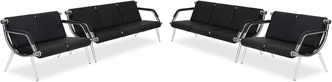 Kinfant Waiting Room Chair- Office Reception Furniture with Armrest and PU Leather Cushion, Office Guest Chair for Waiting Room Airport Hospital Bank Lobby, Black (2 Seat*2+3 Seat*2)