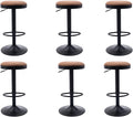 EALSON Modern Swivel Bar Stools Set of 6 Adjustable Counter Height Backless Barstools with Metal Base Leather Upholstered Round Bar Stool Chairs for Kitchen Island/Pub/Breakfast Bar, Brown