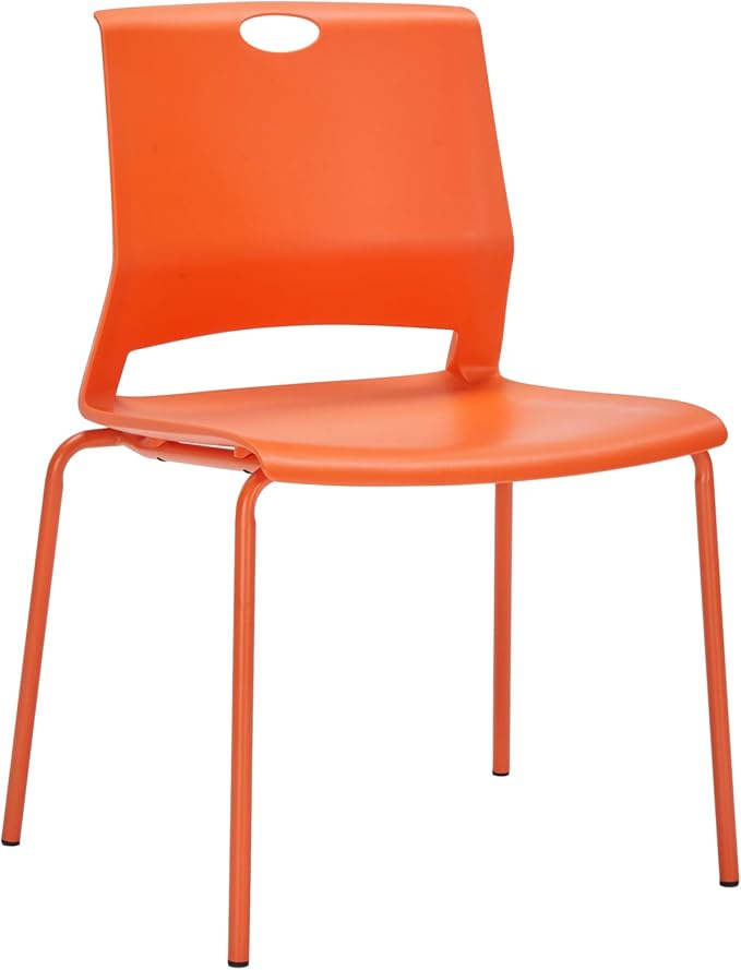 Sidanli Stackable Office Chairs, Orange Guest Chairs with Comfortable Streamline Seat, Stacking Chairs No Wheels for Conference Room, Set of 4.
