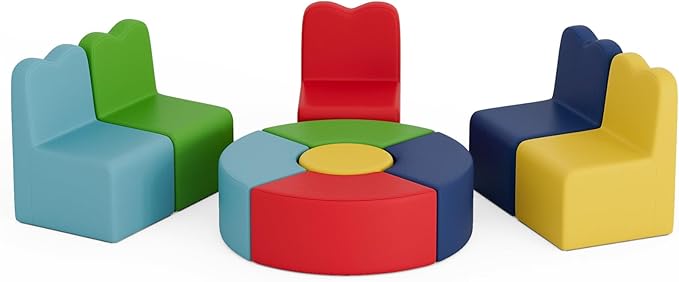 UMOMO MX-01 10 PCS Kids Sofa Set, Daycares Chairs for Toddlers Activities, Colorful Modular Flexible Seating Set for Home Preschool Playroom