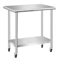 PIUMACU Stainless Steel Table with Wheels, Stainless Table for Prep & Work, 30 x 18 x 35Inch Commercial NSF Steel Metal Table for Restaurant Kitchen Hotel Garage