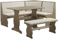Riverbay Furniture Patio Conversation Indoor 3 Piece Kitchen Breakfast Corner Table Booth Bench Natural Fabric Upholstered Dining Nook Set in Brown