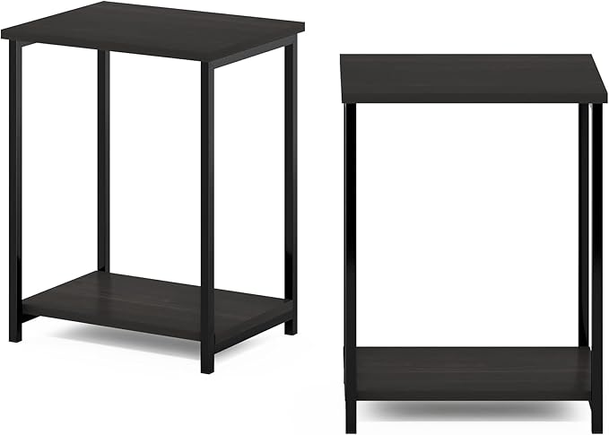 Furinno SIMPLISTIC Side Table Set of 2, 2-Tier Modern Metal Frame End Table with Open Shelf, Night Stand, Bedside Table, for Living Room, Bedroom, Espresso