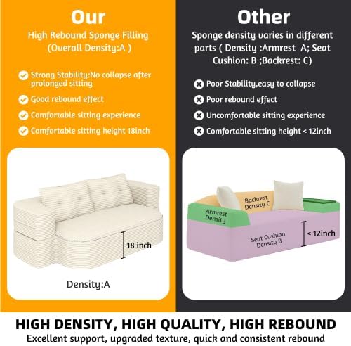 79" Foldable Floor Couch, 2-Seat Convertible Sleeper Sofa with Blanket and 2 Soft Pillows, Corduroy Fabric, for Living Room, Bedroom, Apartment, No Assembly Required, Beige