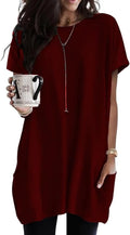 Poetsky Summer Womens Tunic Tops for Leggings with Pockets Short Sleeve Casual Long T Shirts S-3XL