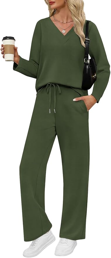 VUTRU Womens 2 Piece Lounge Sets Casual Fall Travel Vacation Outfits Tracksuit Wide Leg Loungewear 2025
