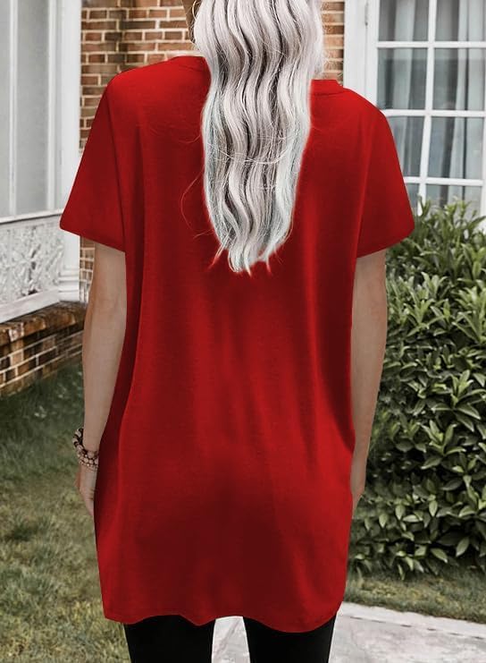 Poetsky Summer Womens Tunic Tops for Leggings with Pockets Short Sleeve Casual Long T Shirts S-3XL