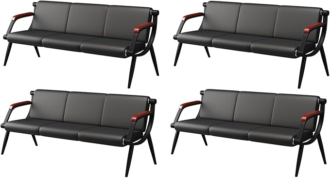 wonline Waiting Room Bench, Office Furniture Reception Chairs with Arms, Leather Chairs is Suitable for Clinic,Airport,Hospital,Barber,Salon,Bank-3 Seat(Black,4pcs)
