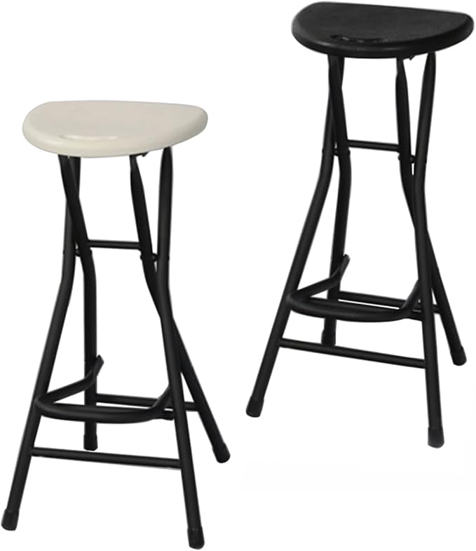 Black Folding Bar Stool,28 inch Folding Stool for Adults Foldable Stools with Handle,Collapsible Heart-Shaped Folding Counter Height Stools Chair for Camping Kitchen,Loads 250 Lbs,1 Pack