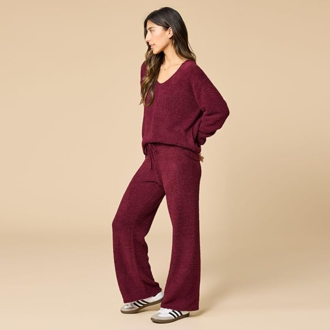 Softies Marshmallow V Neck Lounge Set for Women Ultra Soft 2 Piece Loungewear with Relaxed Top and Straight Leg Pants