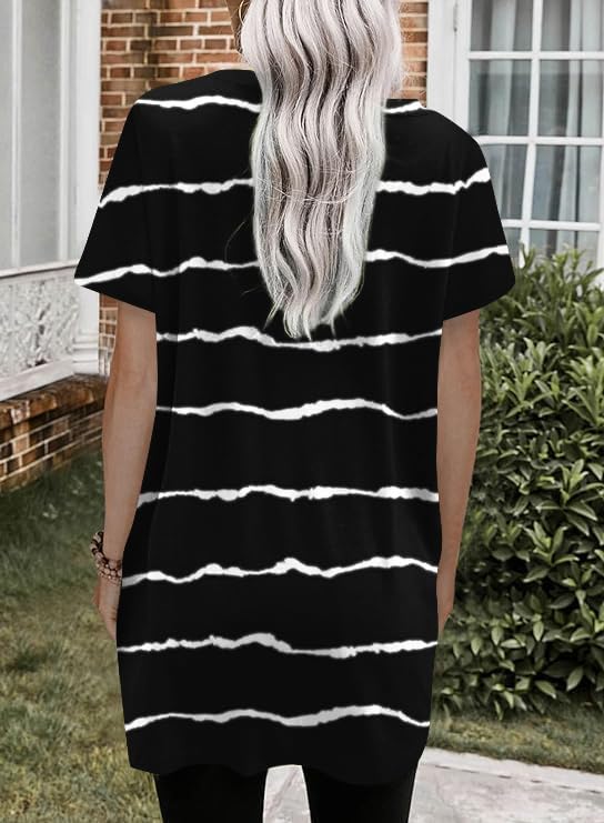 Poetsky Summer Womens Tunic Tops for Leggings with Pockets Short Sleeve Casual Long T Shirts S-3XL