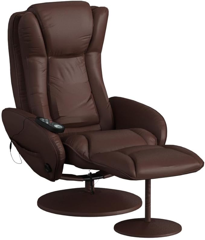 Best Choice Products Faux Leather Electric Massage Recliner w/Stool Footrest Ottoman, Remote Control, 5 Heat & Massage Modes, Side Pockets - Brown