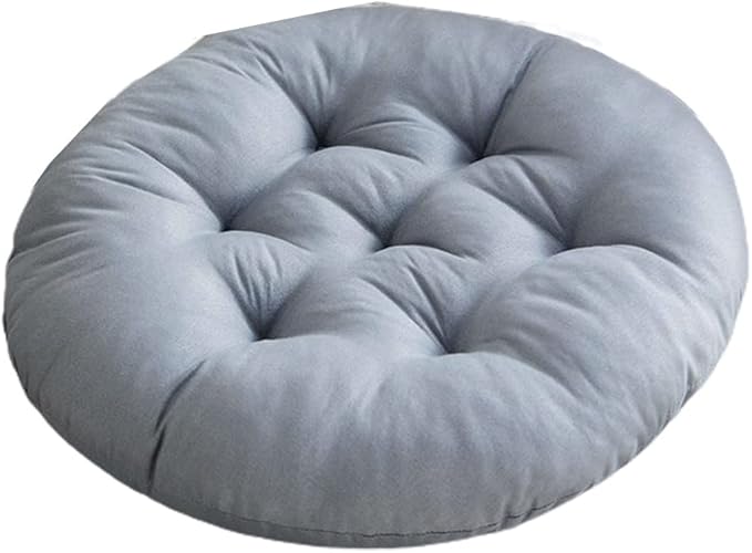 16 Inch Round Chair Seat Pad Thick Tatami Plaid Style Comfortable Floor Seat Cushion Soft Chair Mat for Office Bedroom Living Room Kitchen, Grey