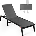 Aluminum Chaise Foldable Patio Lounge Chair Outdoor, Metal Deck Lounger Adjustable 5-Position Recliner Pool Chase Breathable Full Flat Outside Sun Tanning Chairs for Beach/Poolside/Lawn(Grey, 1 Pack)