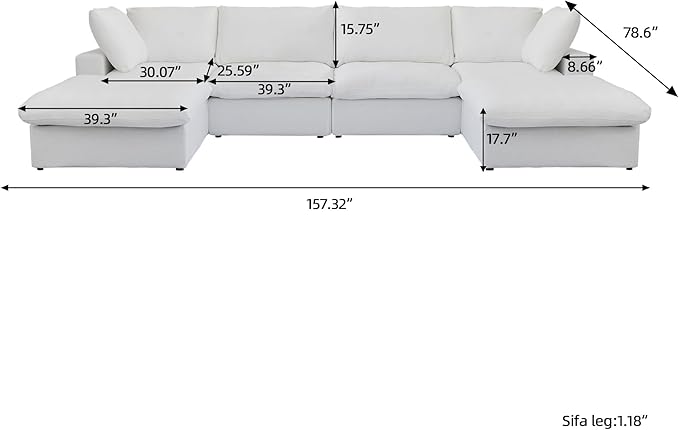 U-Shaped Cloud Sectional Couch, Oversize Modular Sofa, Modern Comfy Cloud Sofa with Storage Ottomans, Covers Removable, Convertible Sleeper Couch for Living Room Apartment (White, Linen Fabric)