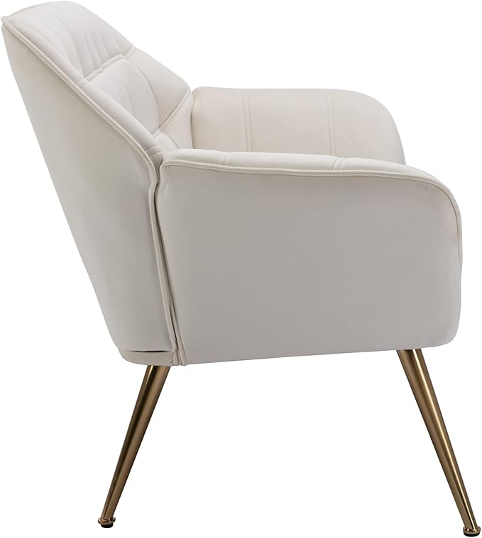 QUINJAY 48" Small Loveseat for Small Spaces, Modern Sherpa Mini Sofa Couch 2-Seater Velvet Love Seat with Quilting Back and Gold Legs for Living Room/Bedroom, Cream