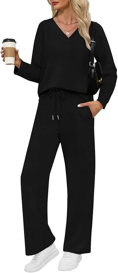 VUTRU Womens 2 Piece Lounge Sets Casual Fall Travel Vacation Outfits Tracksuit Wide Leg Loungewear 2025