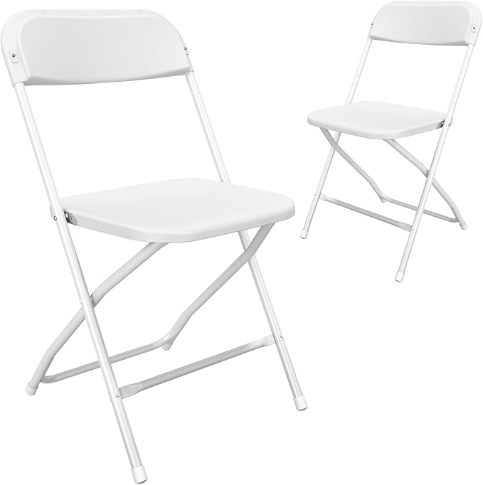 2 Pack White Folding Chairs, Portable Party Chairs, Plastic Folding Chair, Stackable Commercial Seats with Steel Frame for Office Wedding Party Patio Dinning Events, 350lbs Capacity
