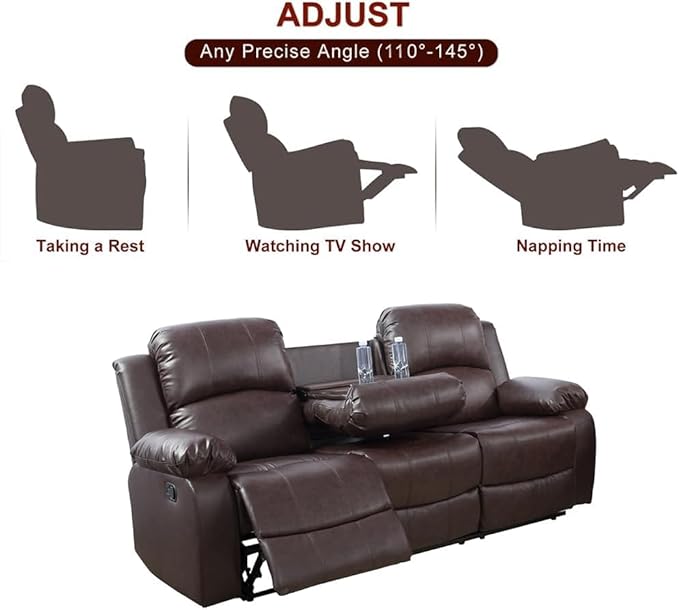 AYCP Bonded Leather Living Room Furniture Set Reclining Sofa Set Loveseat Furniture Sets in Living Room Sofa Recliners (Sofa+Loveseat, Brown)
