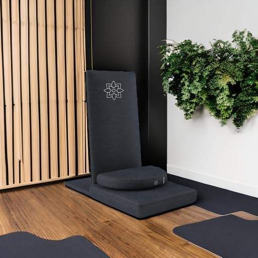 Mindful Modern Folding Pro Meditation Chair - Adjustable Meditation Seat with Back Support and Half Moon Buckwheat Meditation Cushion - Comfortable Mindfulness Living Room Floor Chair